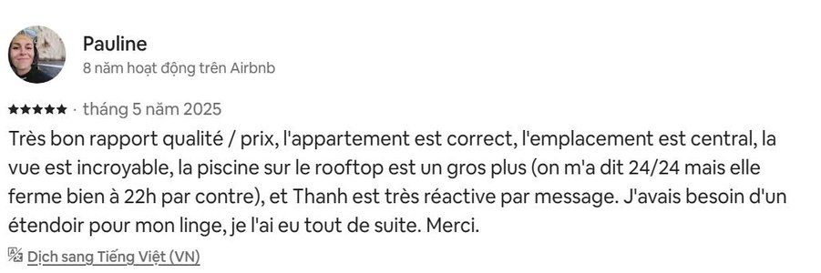 Ảnh chụp đánh giá thật từ Airbnb