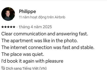 Ảnh chụp đánh giá thật từ Airbnb
