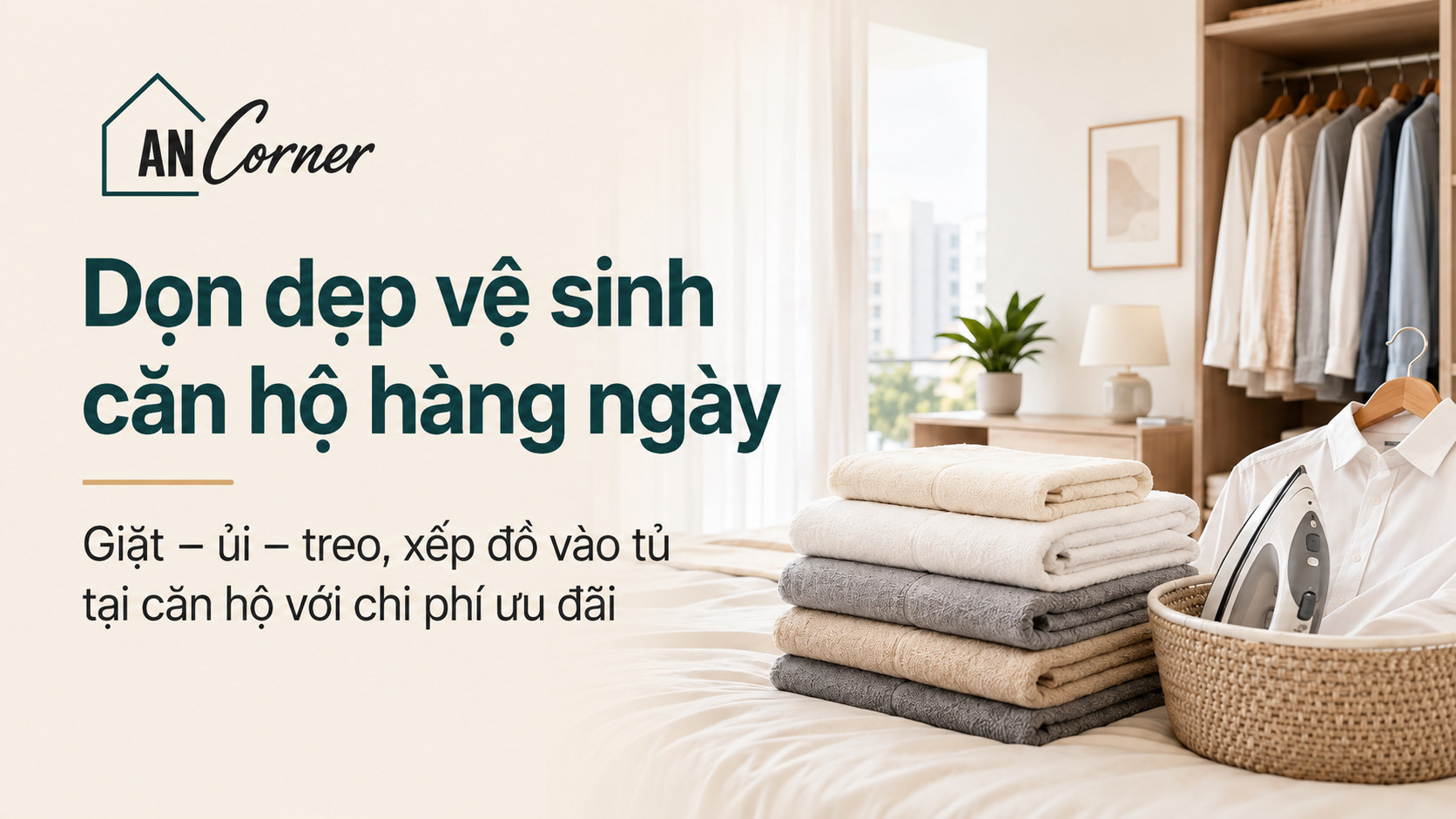 Dọn dẹp vệ sinh căn hộ hàng ngày, giặt ủi xếp tủ với chi phí ưu đãi — An Corner